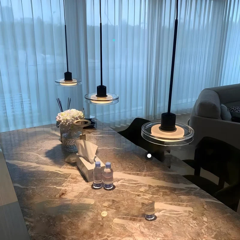 Glazen Hanglamp Minimalistisch Design Verstelbare Hoogte Aluminium LED Verlichting voor Eetkamer Woonkamer | Sansoti