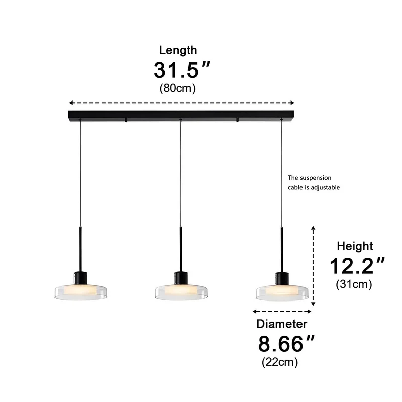 Glazen Hanglamp Minimalistisch Design Verstelbare Hoogte Aluminium LED Verlichting voor Eetkamer Woonkamer | Sansoti