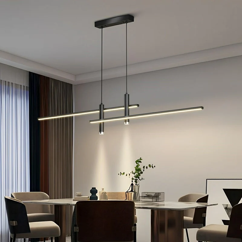 Hanglamp Aluminium Strook LED Dimbaar Zwart Goud 90-150cm Modern Scandinavisch Design Eetkamer Woonkamer | Sansoti