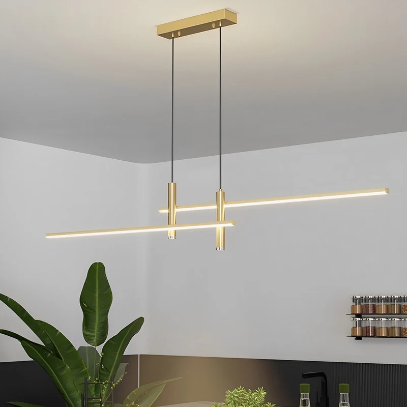 Hanglamp Aluminium Strook LED Dimbaar Zwart Goud 90-150cm Modern Scandinavisch Design Eetkamer Woonkamer | Sansoti