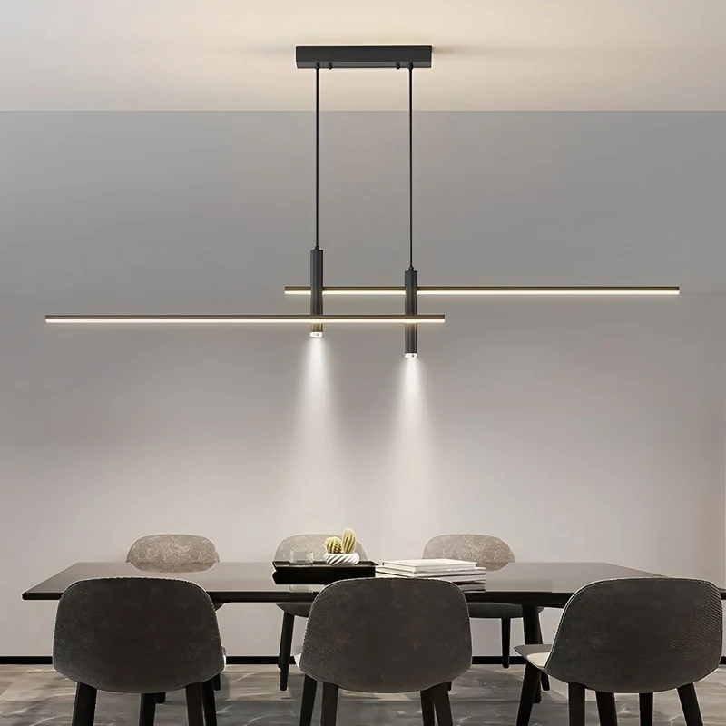 Hanglamp Aluminium Strook LED Dimbaar Zwart Goud 90-150cm Modern Scandinavisch Design Eetkamer Woonkamer | Sansoti
