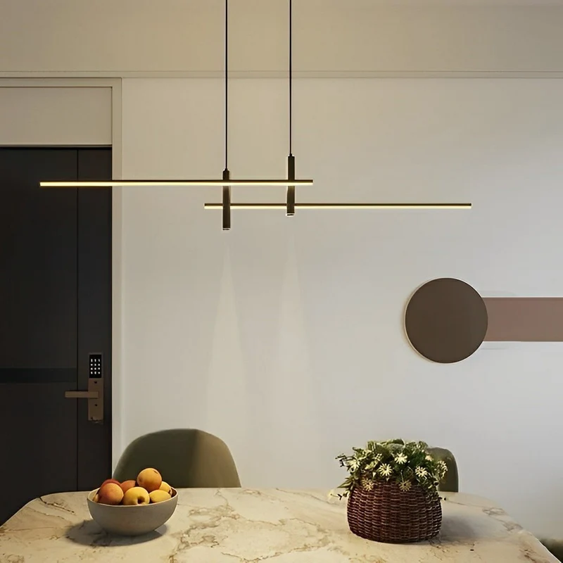 Hanglamp Aluminium Strook LED Dimbaar Zwart Goud 90-150cm Modern Scandinavisch Design Eetkamer Woonkamer | Sansoti