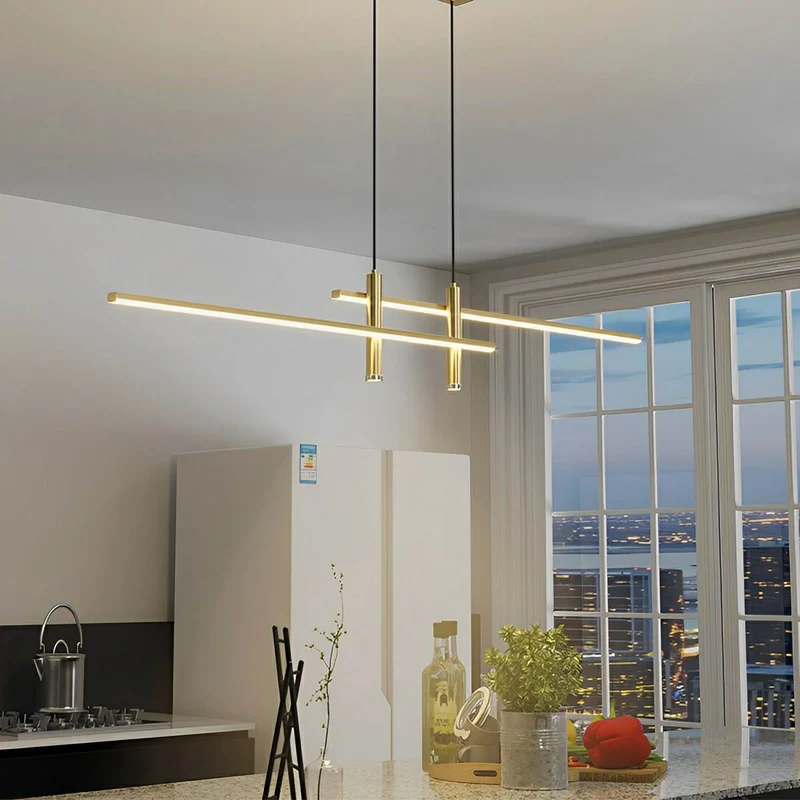 Hanglamp Aluminium Strook LED Dimbaar Zwart Goud 90-150cm Modern Scandinavisch Design Eetkamer Woonkamer | Sansoti