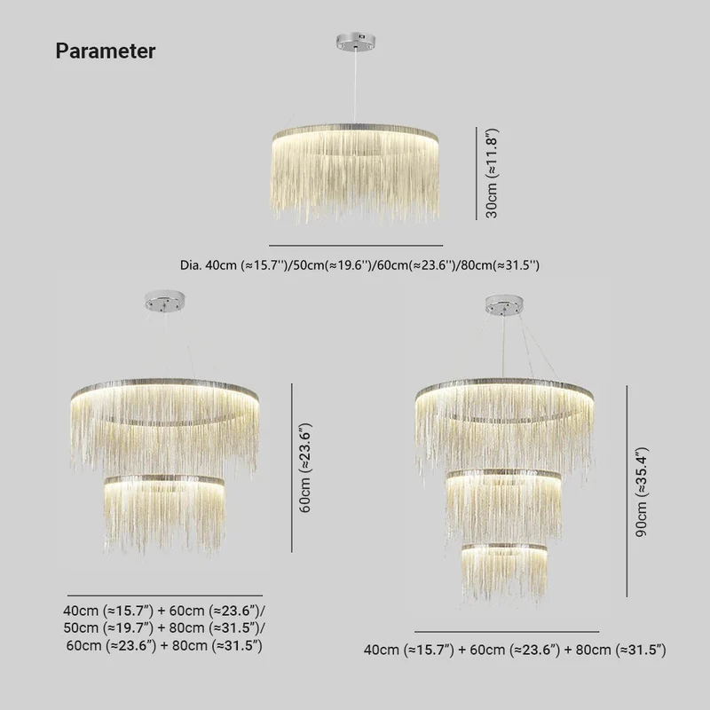 Hanglamp Ketting met LED Tassel Design Metaal Goud Zilver Roségoud voor Eetkamer Woonkamer Slaapkamer | Sansoti