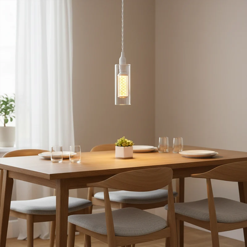 Pendelleuchten-Set aus Klarglas, E14-LED, 1 m weißes Kabel~3773