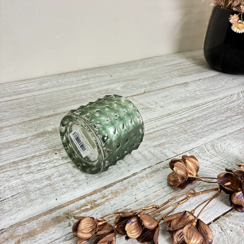 Teelichthalter Windlicht Blumentopf Pflanzentopf Glas Grün Noppenstruktur Gebraucht