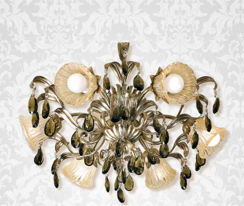 Casa Padrino Barock Deckenleuchte Ø 55 x T. 25 cm 6-flammig - Handgefertigte Leuchte aus Italien - Barock Leuchten