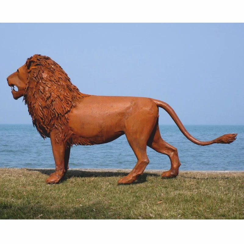 Casa Padrino Luxus Deko Skulptur Löwe Rost 218 cm - Lebensgroße Stahl Skulptur - Garten Deko Figur - Garten Metall Skulpturen