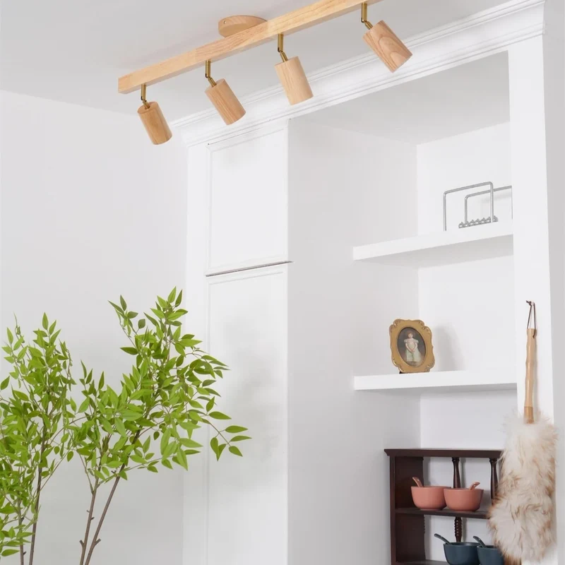 Plafondspot Rail Hout 2-5 Spots Verstelbaar Warm Licht Keuken Woonkamer Industrieel Design Spotlights | Sansoti