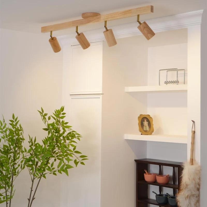 Plafondspot Rail Hout 2-5 Spots Verstelbaar Warm Licht Keuken Woonkamer Industrieel Design Spotlights | Sansoti