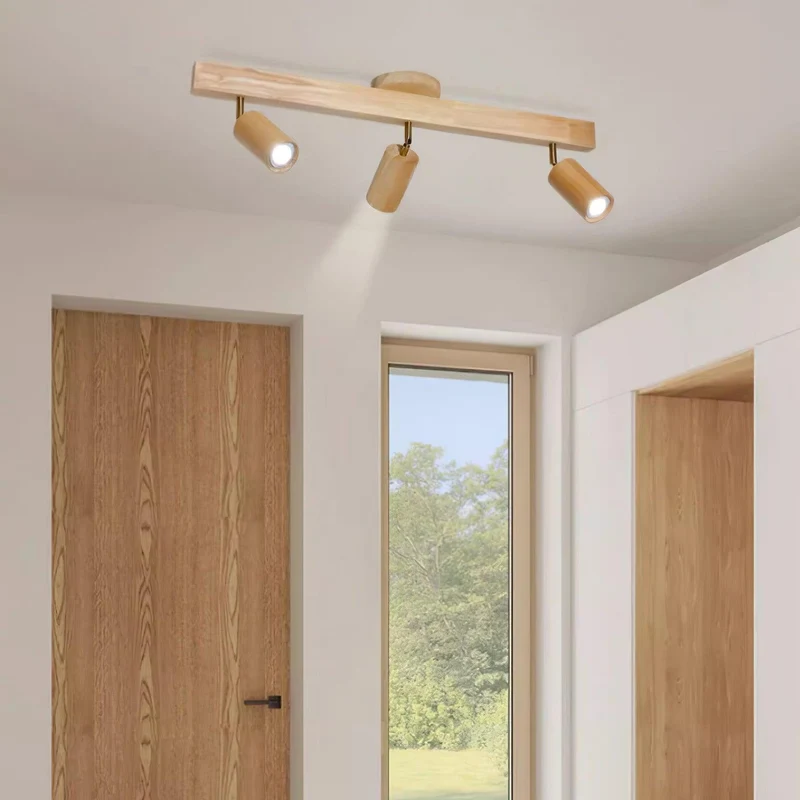 Plafondspot Rail Hout 2-5 Spots Verstelbaar Warm Licht Keuken Woonkamer Industrieel Design Spotlights | Sansoti