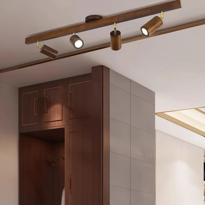 Plafondspot Rail Hout 2-5 Spots Verstelbaar Warm Licht Keuken Woonkamer Industrieel Design Spotlights | Sansoti