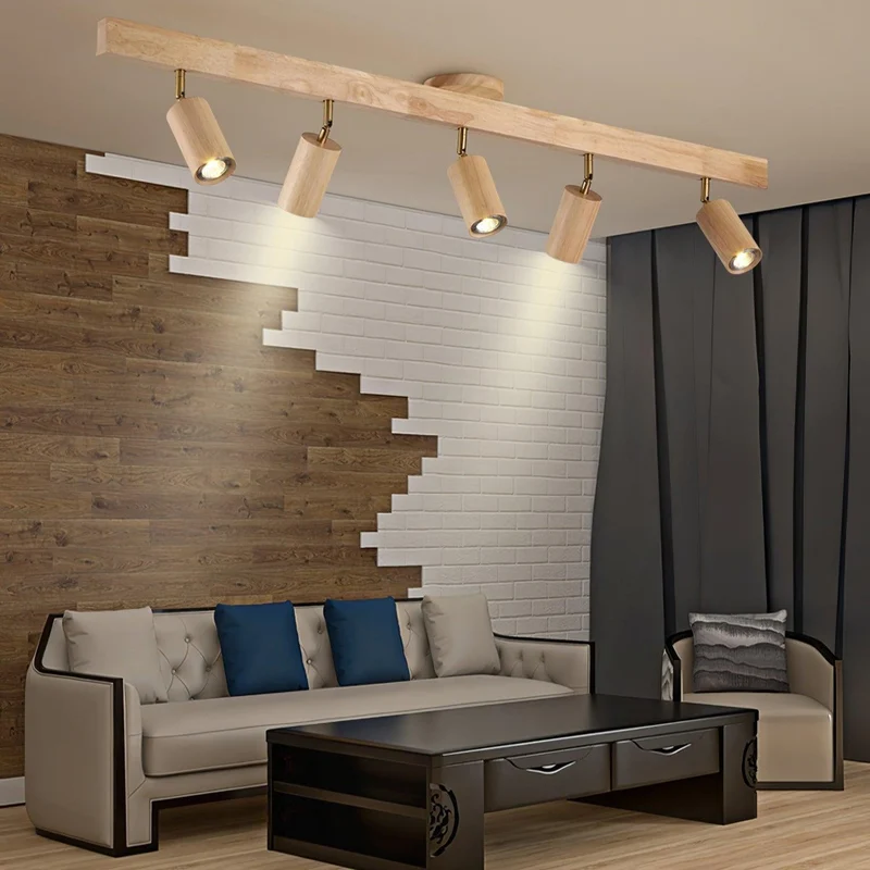 Plafondspot Rail Hout 2-5 Spots Verstelbaar Warm Licht Keuken Woonkamer Industrieel Design Spotlights | Sansoti