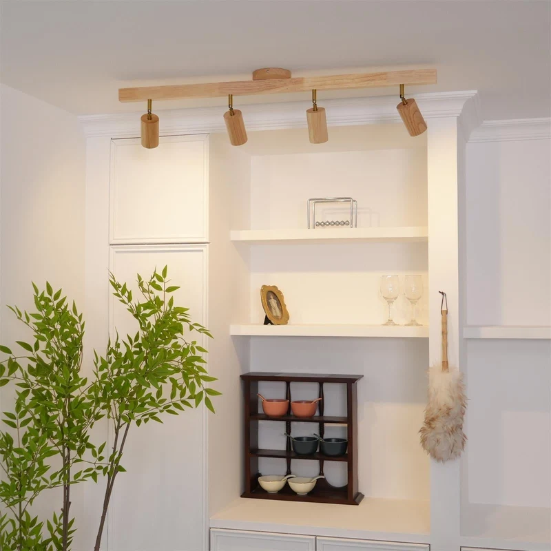 Plafondspot Rail Hout 2-5 Spots Verstelbaar Warm Licht Keuken Woonkamer Industrieel Design Spotlights | Sansoti