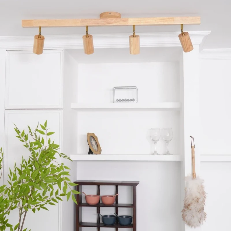 Plafondspot Rail Hout 2-5 Spots Verstelbaar Warm Licht Keuken Woonkamer Industrieel Design Spotlights | Sansoti