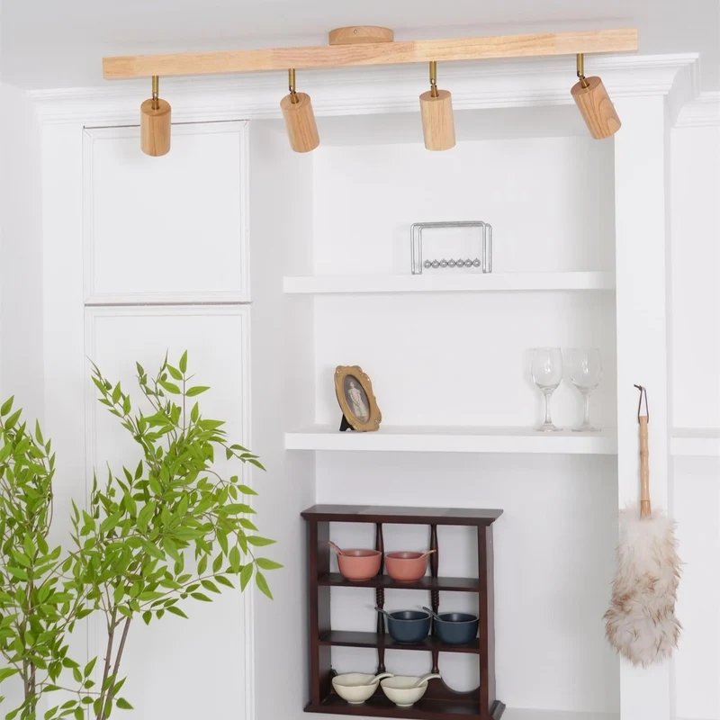 Plafondspot Rail Hout 2-5 Spots Verstelbaar Warm Licht Keuken Woonkamer Industrieel Design Spotlights | Sansoti