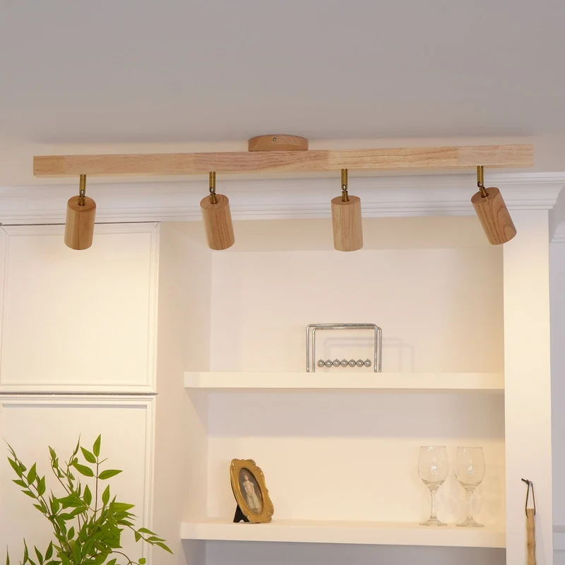 Plafondspot Rail Hout 2-5 Spots Verstelbaar Warm Licht Keuken Woonkamer Industrieel Design Spotlights | Sansoti