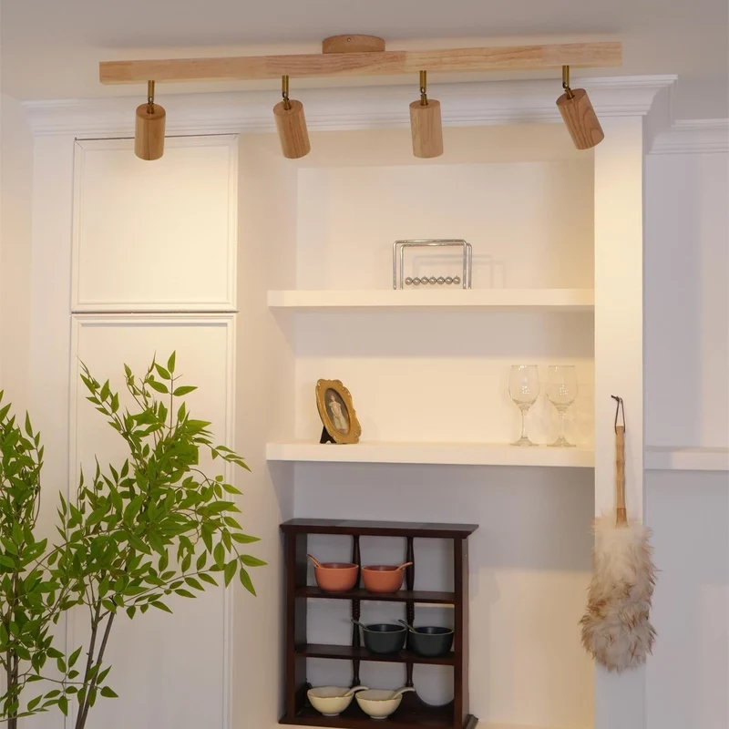 Plafondspot Rail Hout 2-5 Spots Verstelbaar Warm Licht Keuken Woonkamer Industrieel Design Spotlights | Sansoti