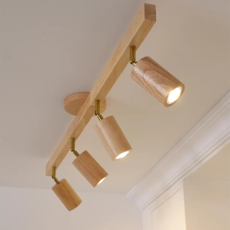Plafondspot Rail Hout 2-5 Spots Verstelbaar Warm Licht Keuken Woonkamer Industrieel Design Spotlights | Sansoti