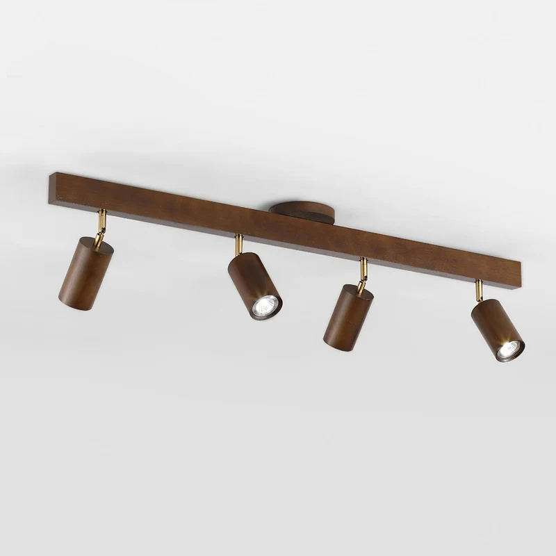 Plafondspot Rail Hout 2-5 Spots Verstelbaar Warm Licht Keuken Woonkamer Industrieel Design Spotlights | Sansoti