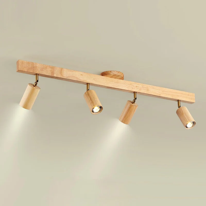 Plafondspot Rail Hout 2-5 Spots Verstelbaar Warm Licht Keuken Woonkamer Industrieel Design Spotlights | Sansoti
