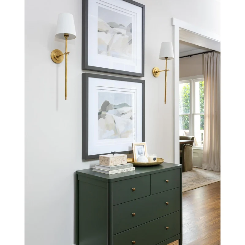 Wandlamp Messing met Stoffen Kap Minimalistisch Design 1 of 2 Lichtpunten voor Woonkamer Slaapkamer Interieur | Sansoti