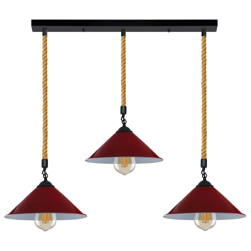 3-flammige Hanfseil-Hängelampe im Bauernhaus-Stil-Nachhaltig ~3780