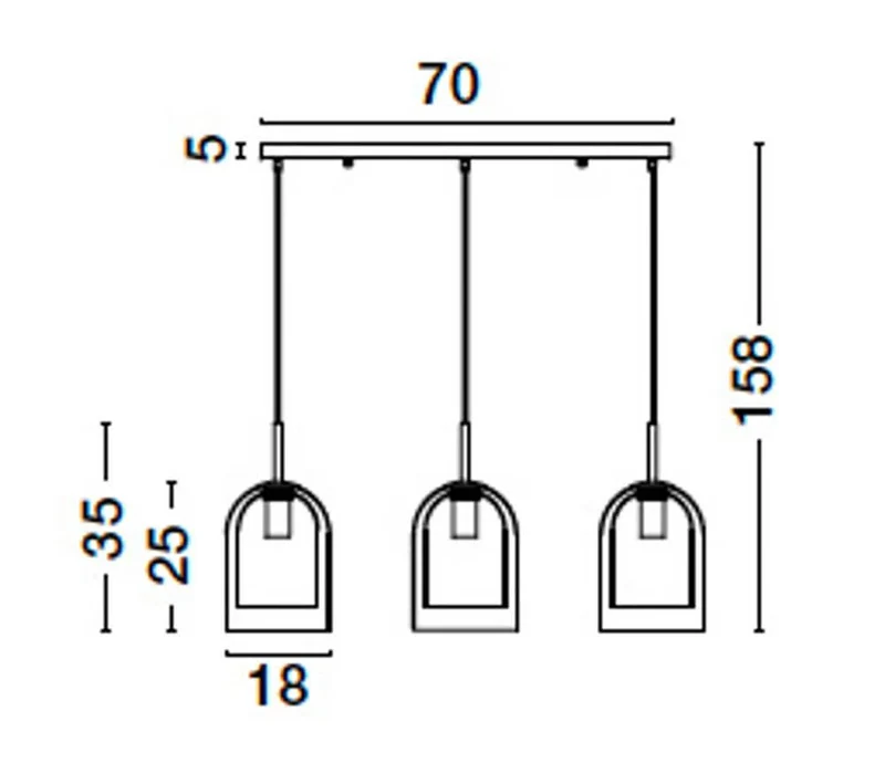 Velor Pendelleuchte Balken 70cm E27 3-flammig