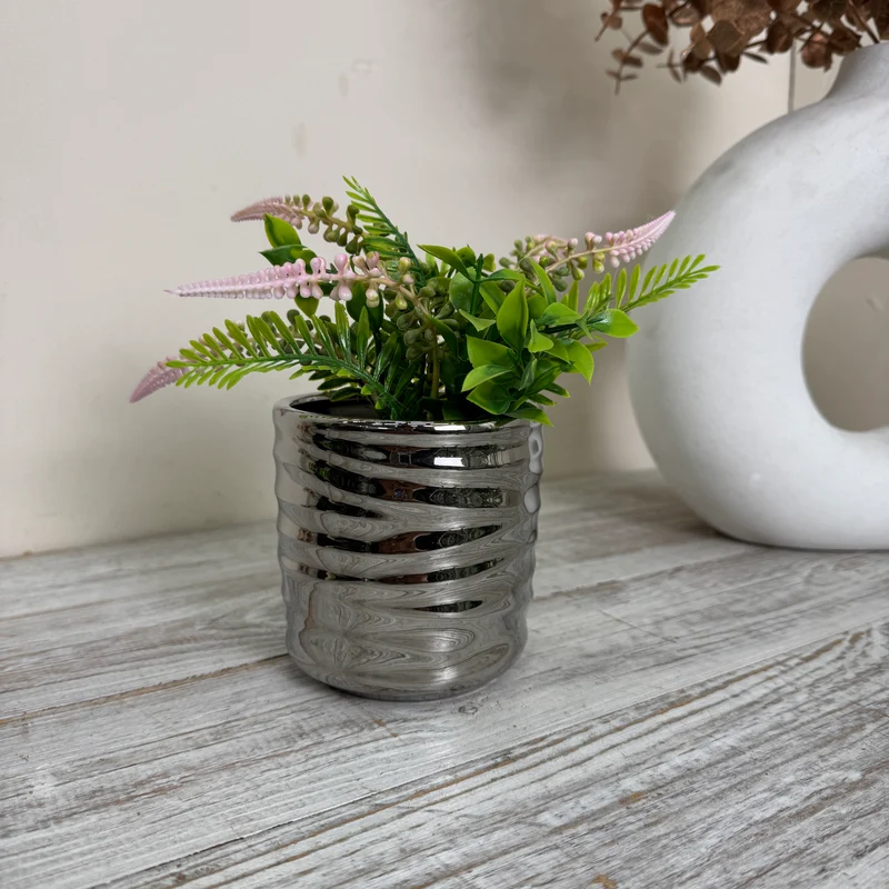 Übertopf Pflanztopf Keramik Silber Rillenoptik Blumentopf Gebraucht