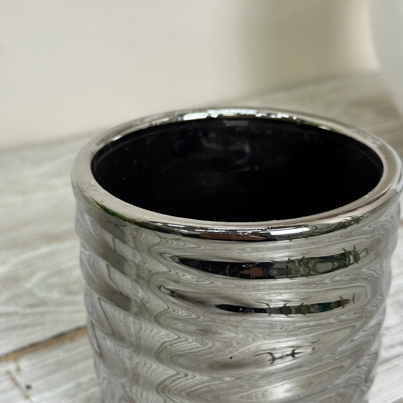 Übertopf Pflanztopf Keramik Silber Rillenoptik Blumentopf Gebraucht