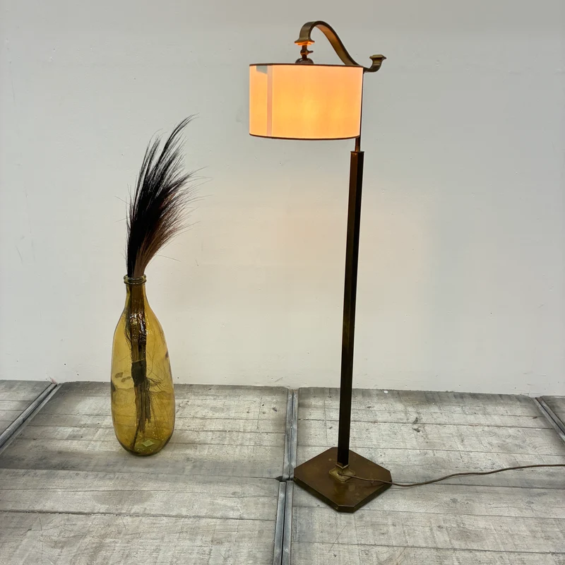 Stehlampe Stehleuchte Stoffschirm Schwanenhals Messing Antik Lampe Gebraucht