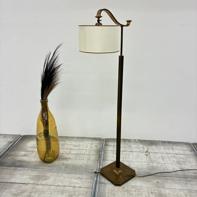 Stehlampe Stehleuchte Stoffschirm Schwanenhals Messing Antik Lampe Gebraucht