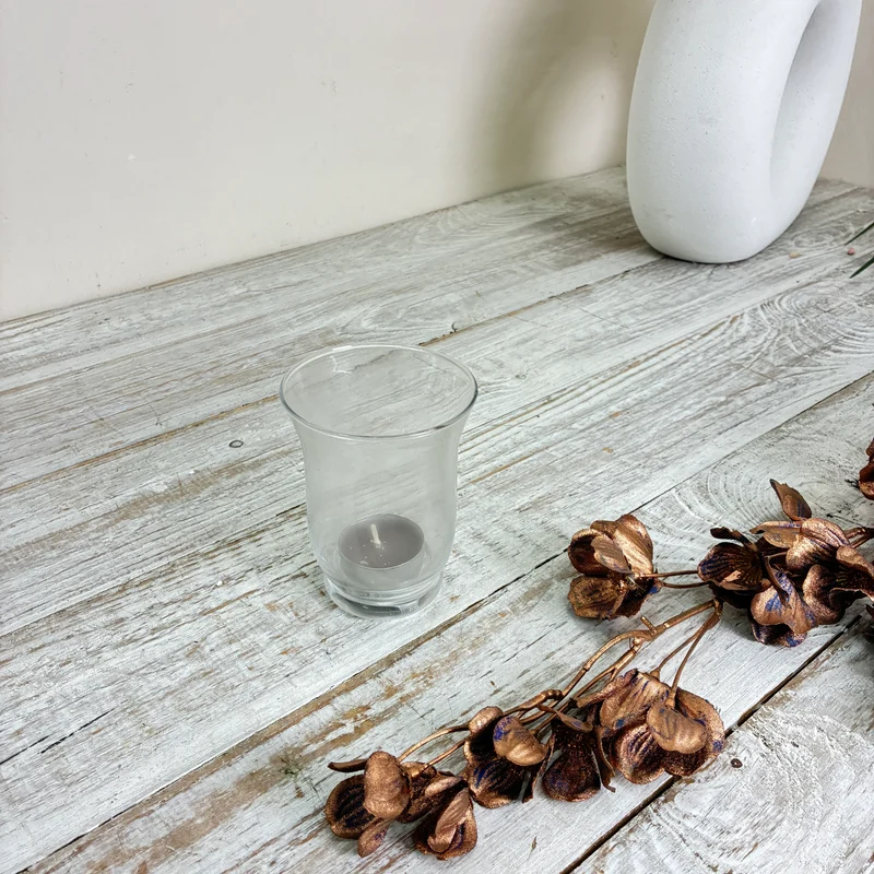 Glas-Teelichthalter Windlicht Tischvase Becherform Transparent Klarglas Gebraucht