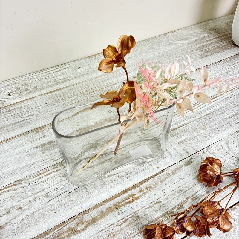 Glasvase Oval Schiffchenform Tischvase Klarglas Transparent Vase Gebraucht