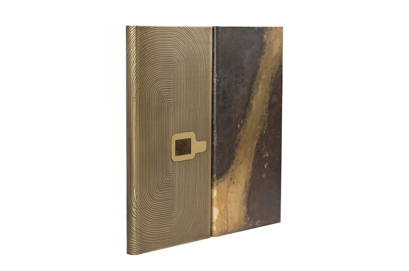 Casa Padrino Luxus Wanddekoration 102 x 5 x H. 101,5 cm - Zweiteiliges Wandrelief Fragment aus Stahl mit Messing im geätzten Antik-Messing Finish - Luxus Deko Accessoires