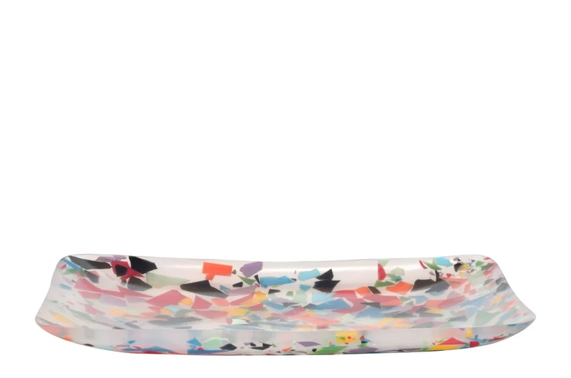 Casa Padrino Luxus Tablett Mehrfarbig 42 x 28 x H. 4 cm - Großes flaches Deko Tablett aus Kunstharz in transparenter Konfetti Optik - Luxus Deko Accessoires