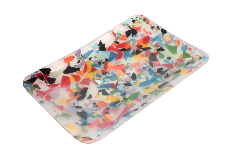 Casa Padrino Luxus Tablett Mehrfarbig 42 x 28 x H. 4 cm - Großes flaches Deko Tablett aus Kunstharz in transparenter Konfetti Optik - Luxus Deko Accessoires