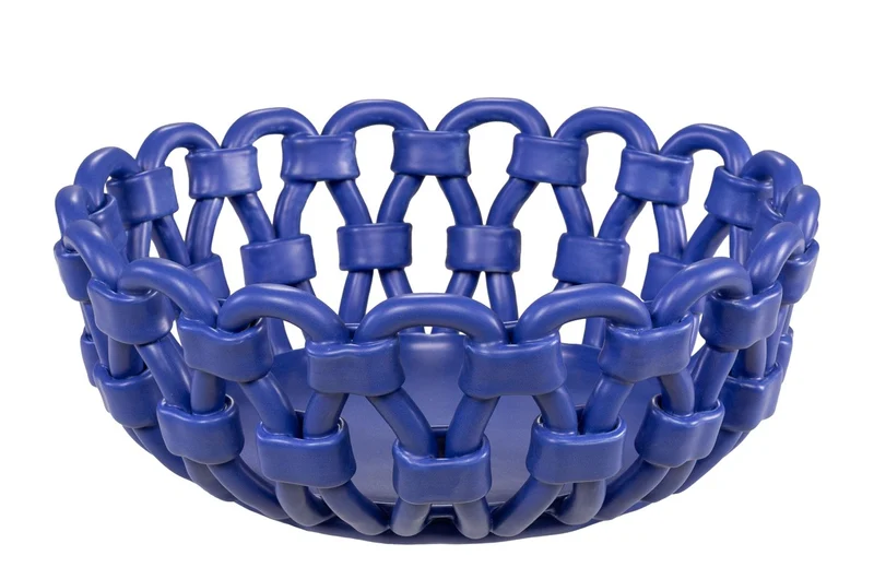 Casa Padrino Luxus Schale Blau Ø 31,5 x H. 12 cm - Runde Deko Schale aus hochwertiger Keramik mit seilartig gewundener Struktur - Luxus Deko Accessoires
