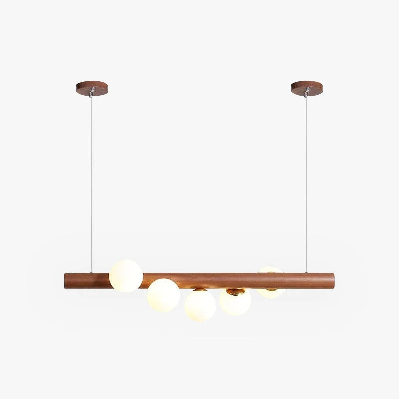 Hanglamp Glazen Bol met Houten Plafondbevestiging Warm Walnoot Elegante Sfeerverlichting voor Woonkamer | Sansoti
