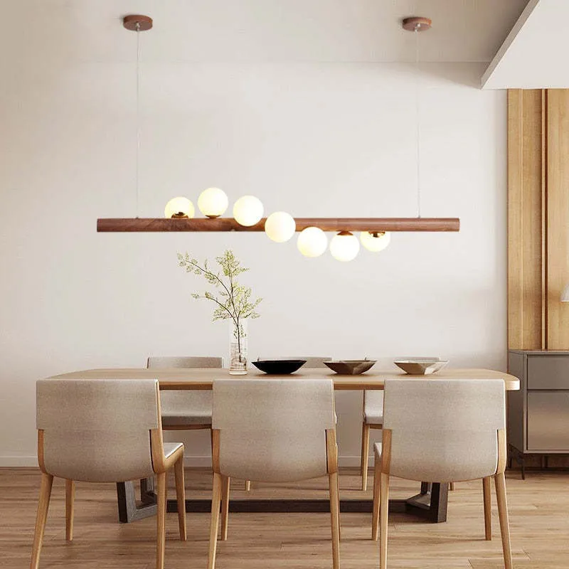 Hanglamp Glazen Bol met Houten Plafondbevestiging Warm Walnoot Elegante Sfeerverlichting voor Woonkamer | Sansoti