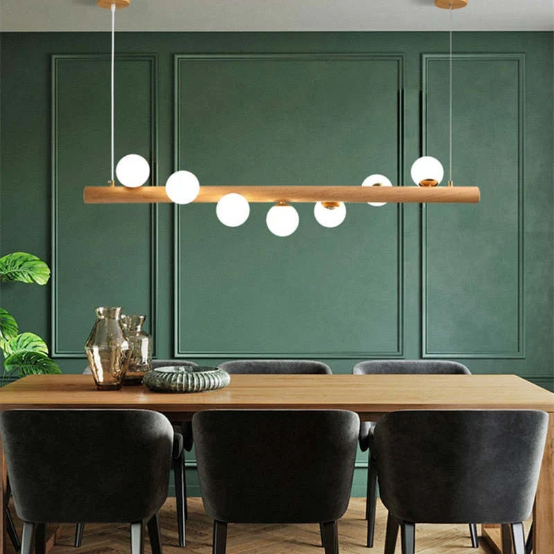 Hanglamp Glazen Bol met Houten Plafondbevestiging Warm Walnoot Elegante Sfeerverlichting voor Woonkamer | Sansoti