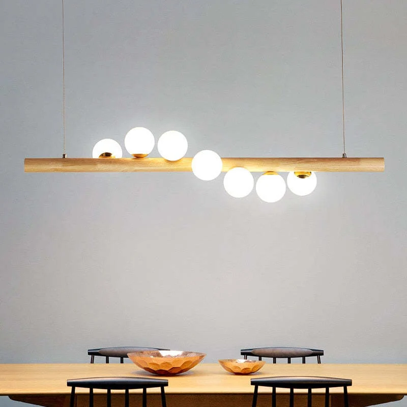 Hanglamp Glazen Bol met Houten Plafondbevestiging Warm Walnoot Elegante Sfeerverlichting voor Woonkamer | Sansoti