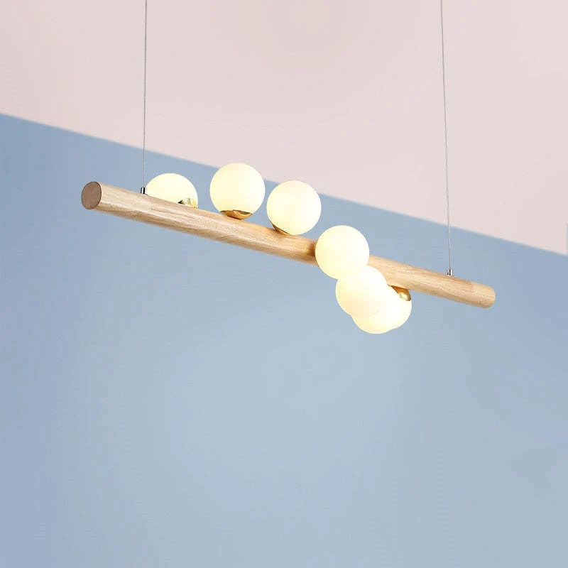 Hanglamp Glazen Bol met Houten Plafondbevestiging Warm Walnoot Elegante Sfeerverlichting voor Woonkamer | Sansoti