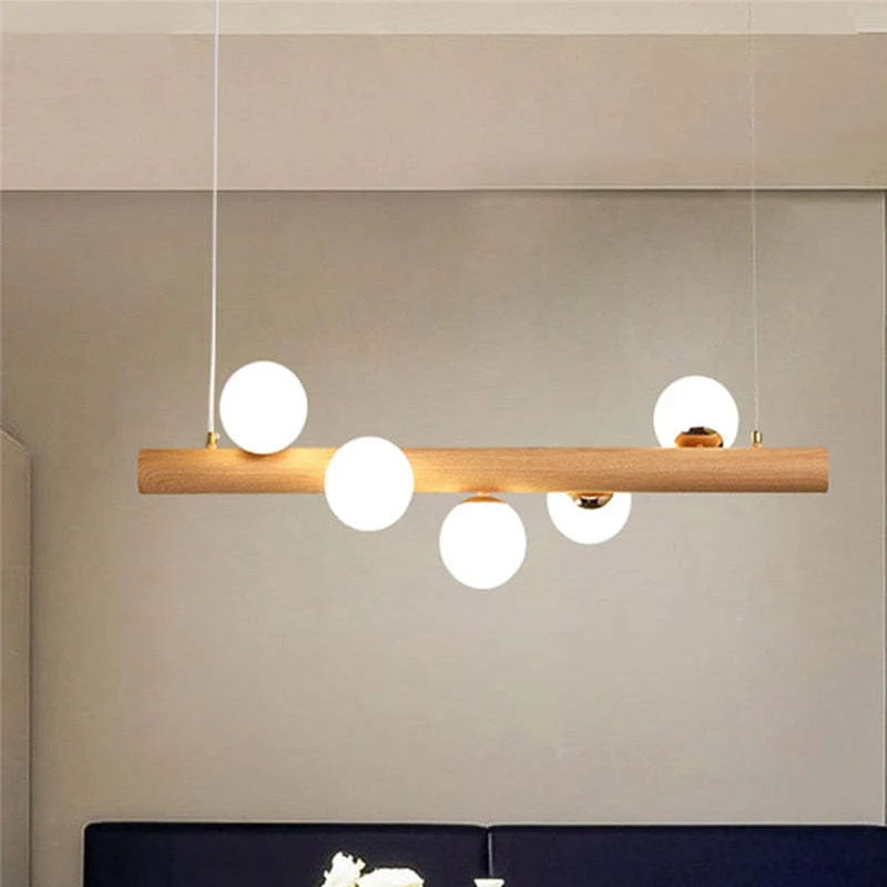 Hanglamp Glazen Bol met Houten Plafondbevestiging Warm Walnoot Elegante Sfeerverlichting voor Woonkamer | Sansoti