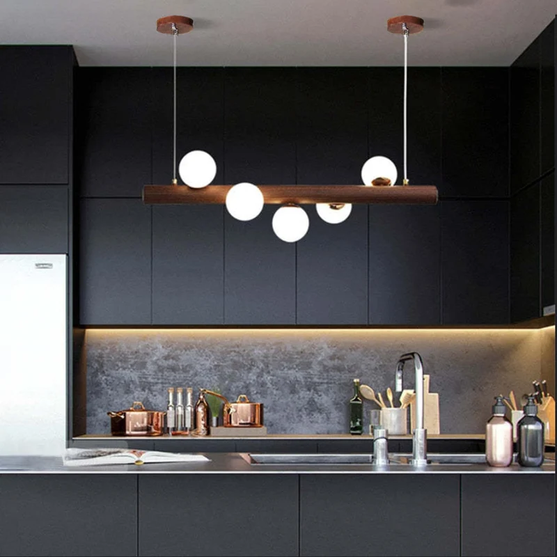 Hanglamp Glazen Bol met Houten Plafondbevestiging Warm Walnoot Elegante Sfeerverlichting voor Woonkamer | Sansoti