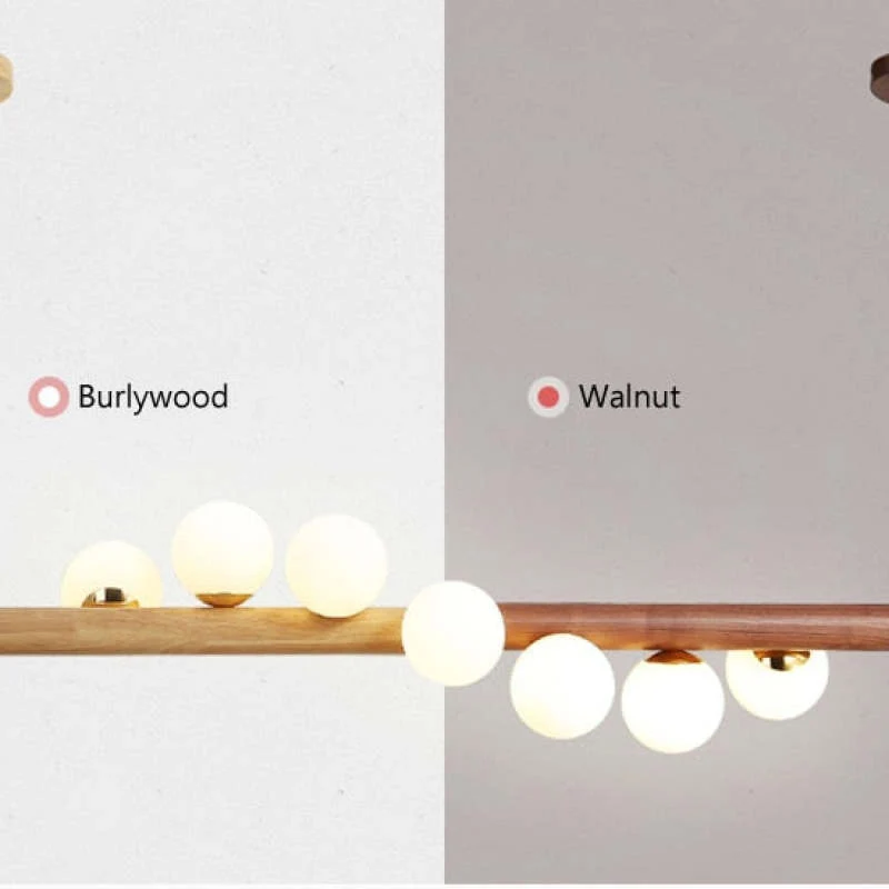 Hanglamp Glazen Bol met Houten Plafondbevestiging Warm Walnoot Elegante Sfeerverlichting voor Woonkamer | Sansoti