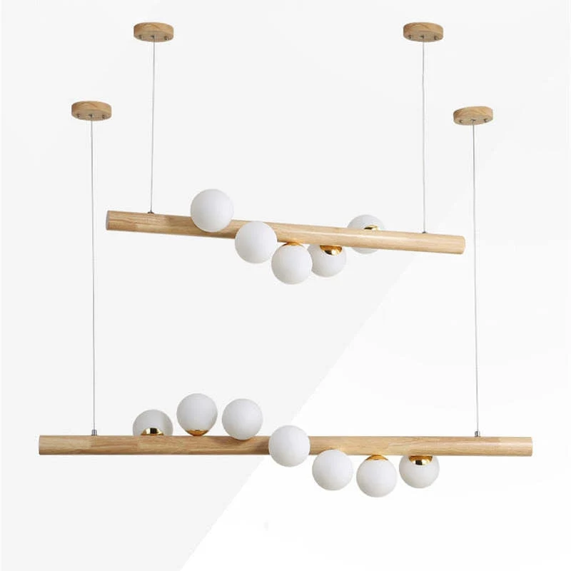 Hanglamp Glazen Bol met Houten Plafondbevestiging Warm Walnoot Elegante Sfeerverlichting voor Woonkamer | Sansoti