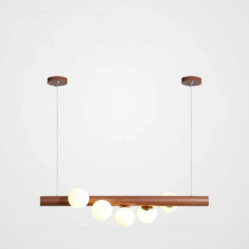 Hanglamp Glazen Bol met Houten Plafondbevestiging Warm Walnoot Elegante Sfeerverlichting voor Woonkamer | Sansoti