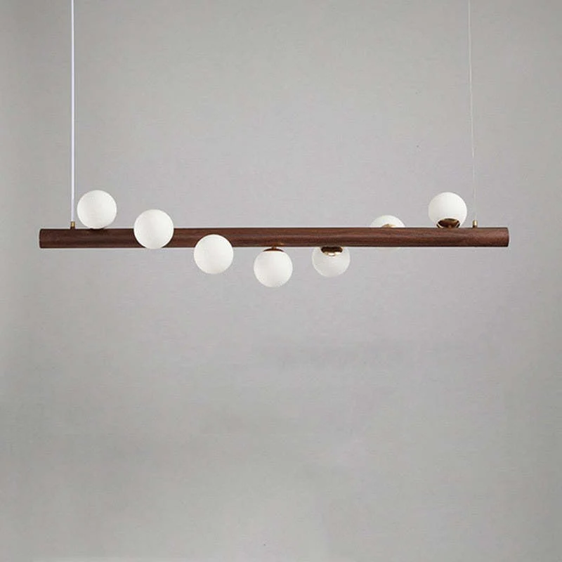 Hanglamp Glazen Bol met Houten Plafondbevestiging Warm Walnoot Elegante Sfeerverlichting voor Woonkamer | Sansoti