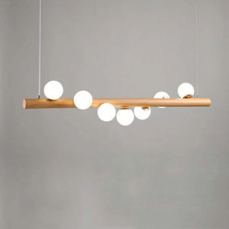 Hanglamp Glazen Bol met Houten Plafondbevestiging Warm Walnoot Elegante Sfeerverlichting voor Woonkamer | Sansoti
